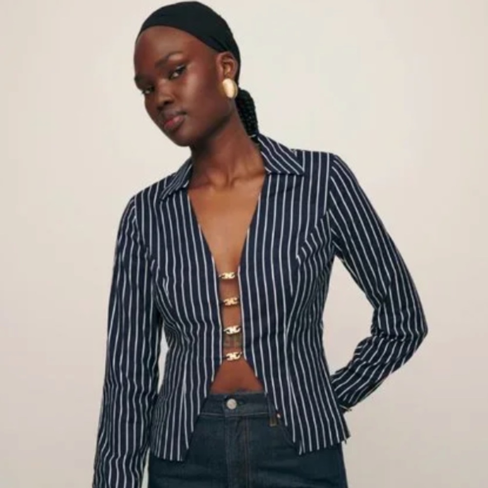 Reformation Carson Top Midnight Stripe - Size 2